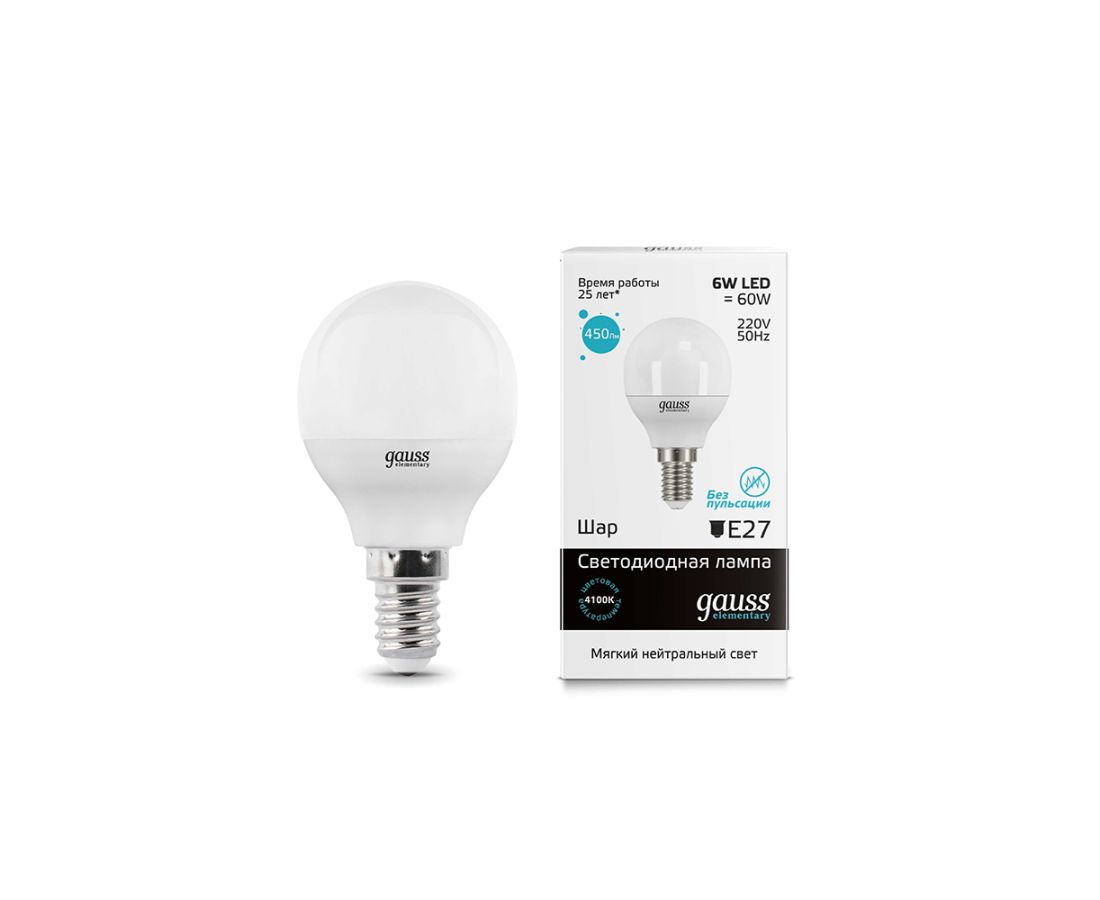 ლედ ნათურა Globe 6W E14 4100K gauss el - 53126 — ნათურა და ვაზნა